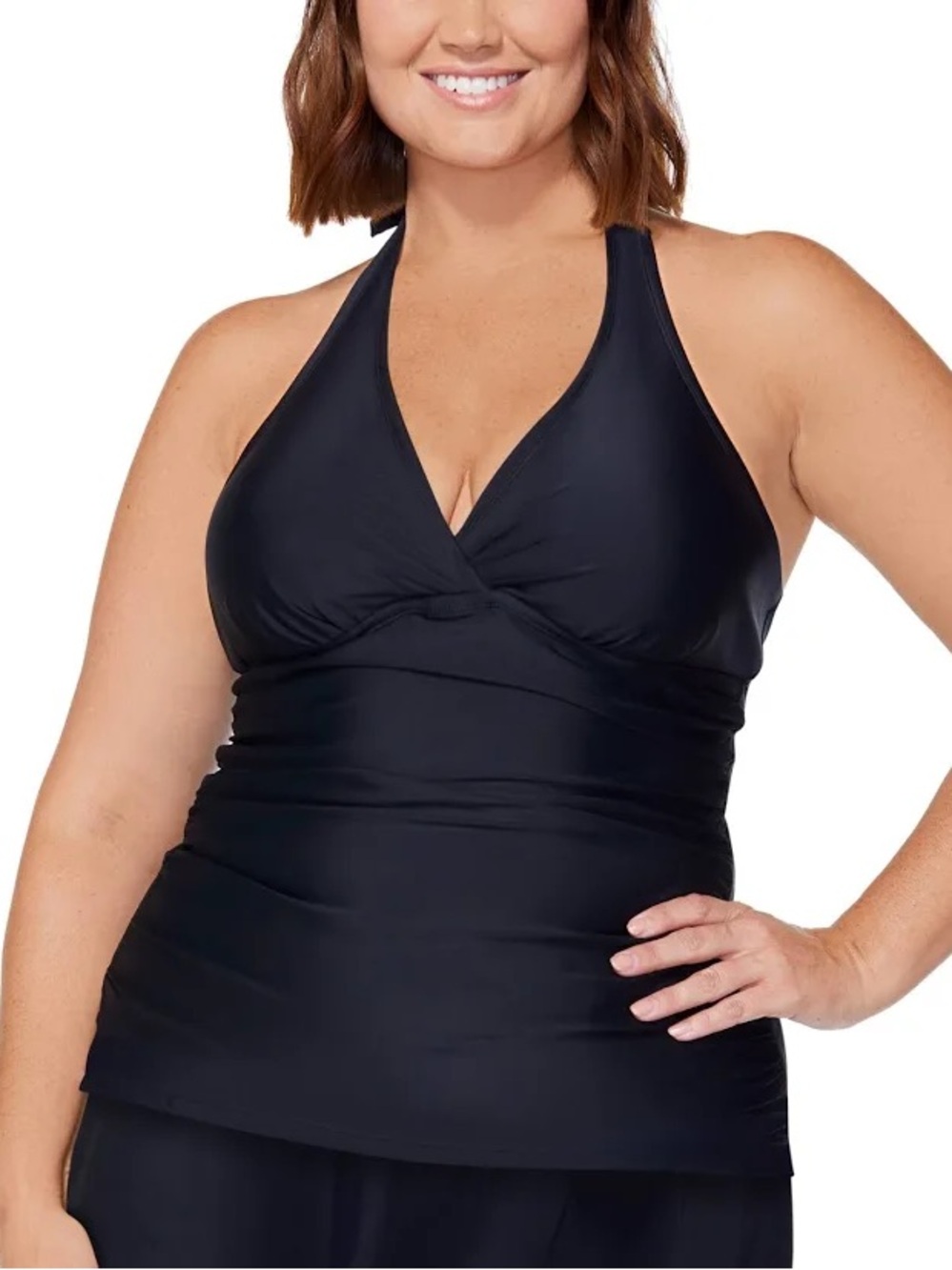 Island Escape Black Halter Tankini Top Plus Size 20W NWT